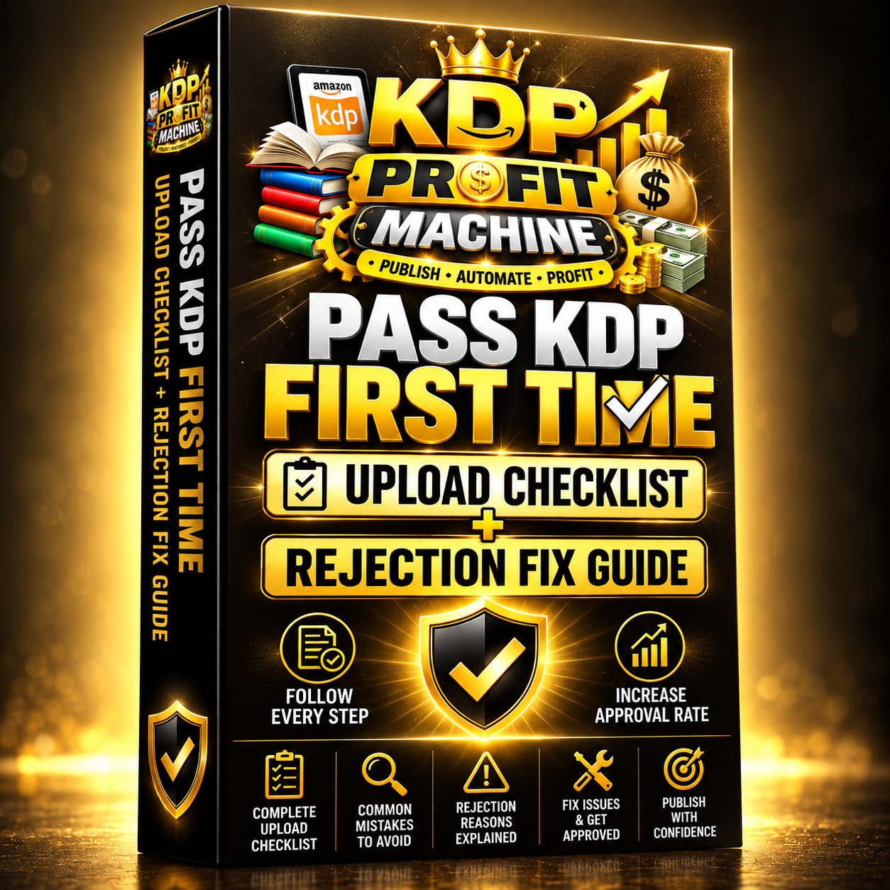 Bonus #5 - Pass KDP First Time Upload Checklist + Rejection Fix Guide 3D Box Mockup