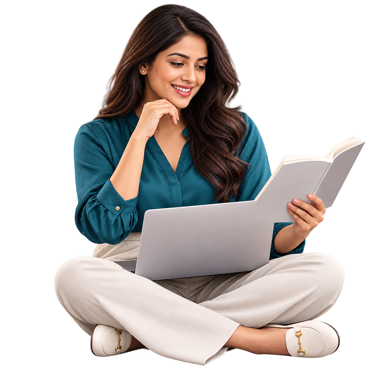 Independent publisher planning a book project at her laptop