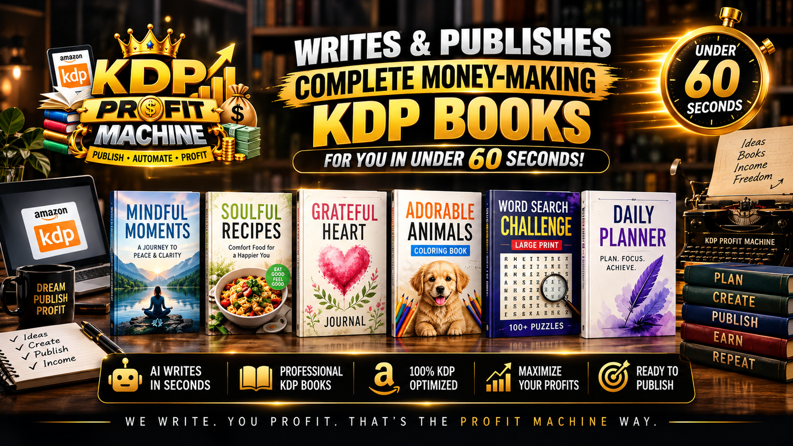KDP Profit Machine Writes & Publishes Complete Money-Making KDP Books For You In Under 60 Seconds
