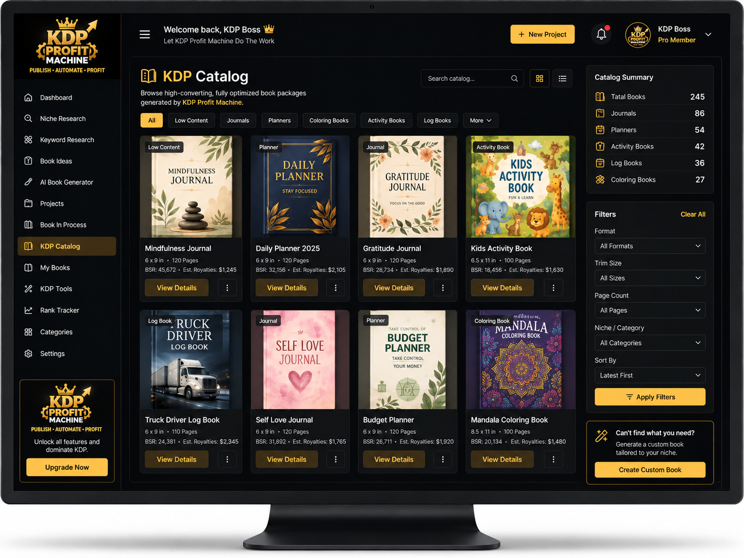 KDP Profit Machine Go Live & Grow Your Catalog Dashboard
